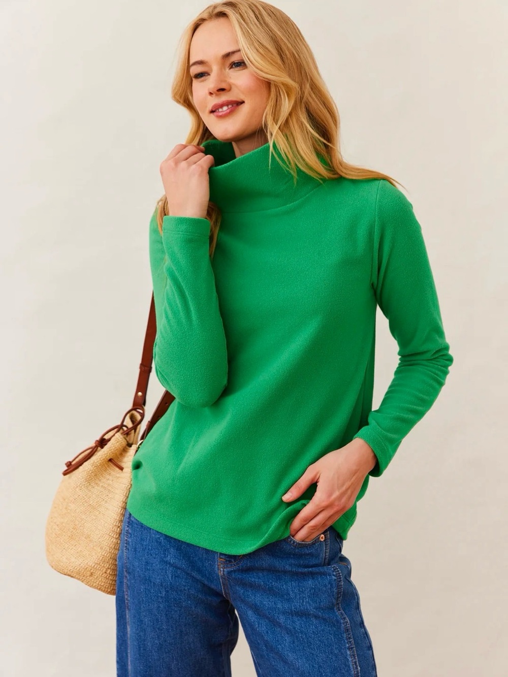 Dudley Stephen’s Stand Up Collar Sweater Kelly Green Preppy Eco Fleece